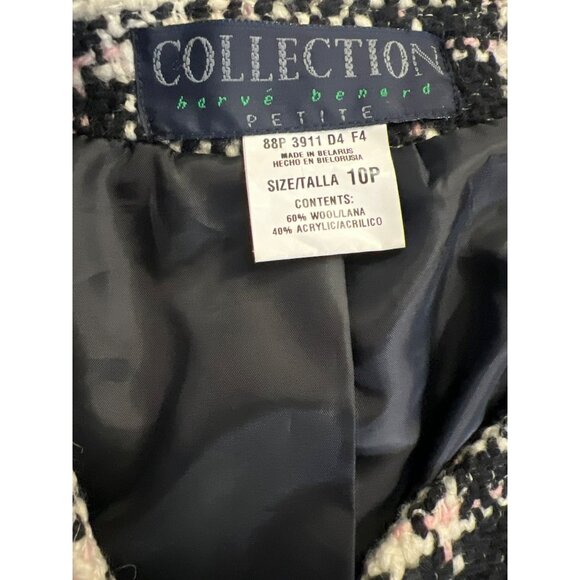 Vintage Herve Benard Collection Plaid Tweed Jacket Pink Black Cream Wool Blazer - Picture 5 of 6